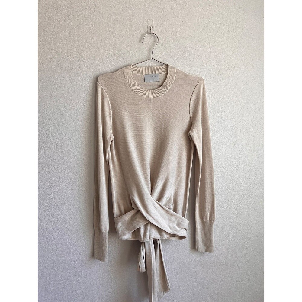 Modern Citizen Robin Tie-Front Tencel-Wool Sweater in Beige Size MEDIUM